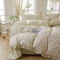 mixinni 100% Cotton Duvet Cover Set Queen, Reversible Spring Floral Ruffle by mixinni