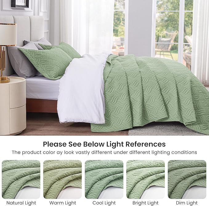 Love's cabin Quilts for Full Bed Sage Bedspreads Bedding Set - Image 5