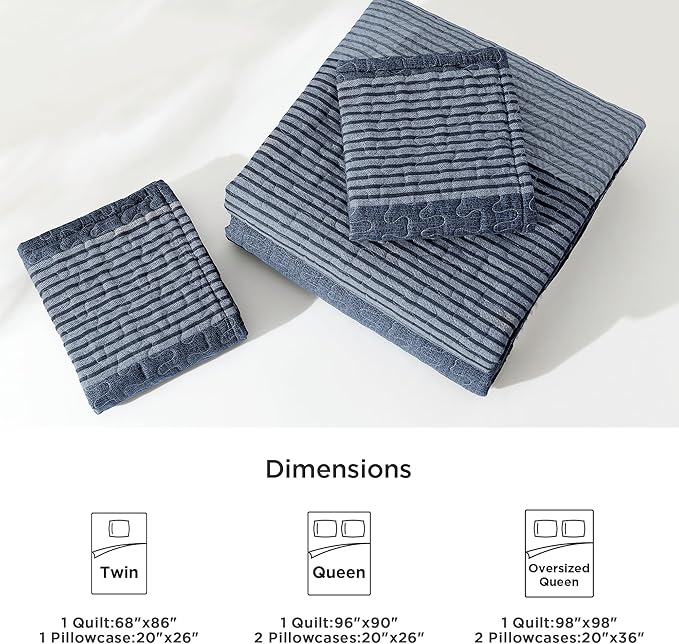 Litanika Oversized Queen Quilt Set Sapphire Blue, 98x98 Stripe Bedspread - Image 7
