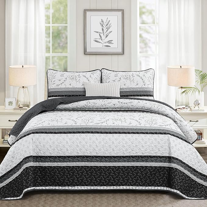 Quilt Set King Size, 3 Piece Soft Lightweight Microfiber Quilt Bedding Set by HOME