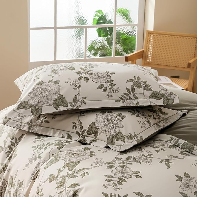OAITE Duvet Cover Set King Size Floral Pattern 600 Thread Count Ultra Soft 100% - Image 5