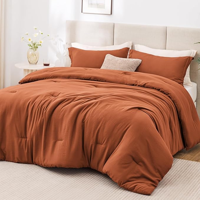 Love's cabin Terracotta Queen Comforter Set, 3-Piece Prewashed Bed Set by Lovescabin