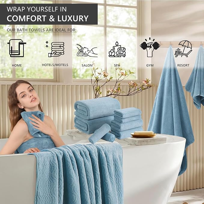 8 Piece Bath Towel Set |2 Oversized Large Bath Sheet, 2 Hand Towels, 4 - Image 2