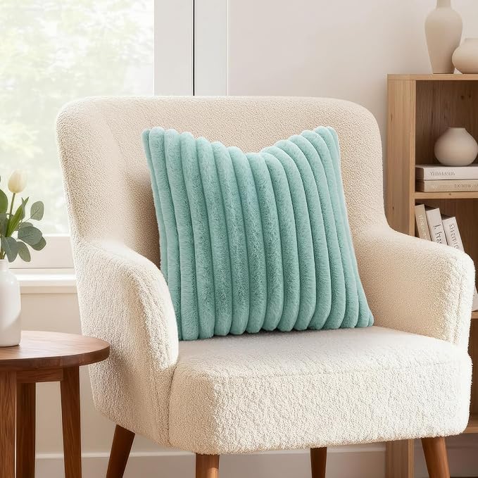 decorUhome Summer Cozy Faux Fur Throw Pillow Covers 20x20 Set of 2 Decorative - Image 4