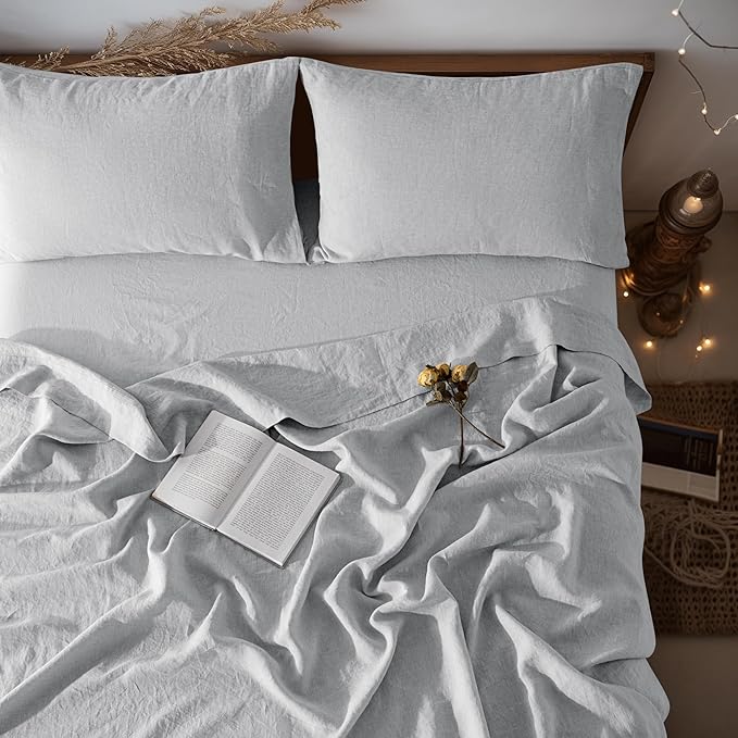 LBRO2M 100% Pure Linen Sheet Set Deep Pocket Up to 16" Bed Sheets Sets by LBRO2MBedding