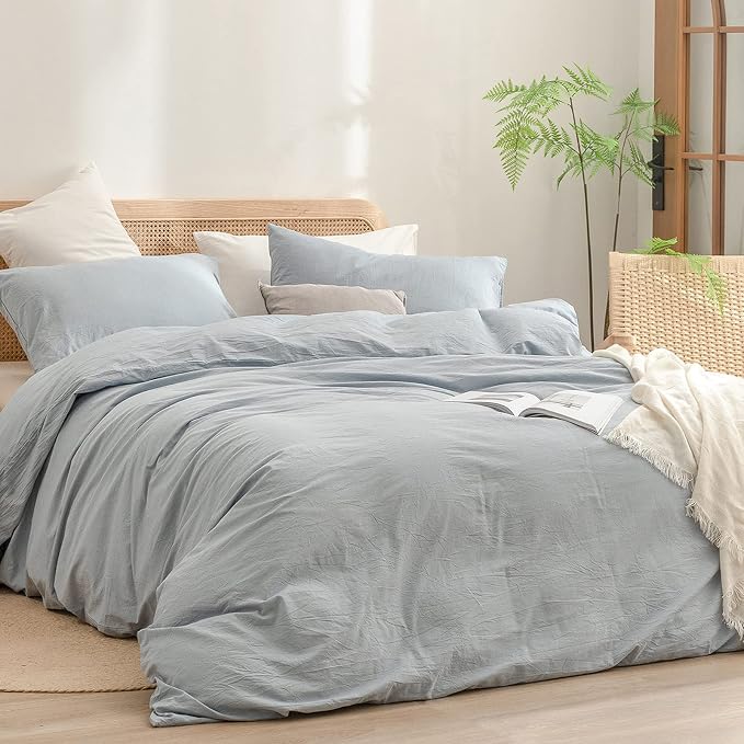 BESTOUCH Duvet Cover Set 100% Washed Cotton Linen Feel Super Soft Comfortable - Image 7