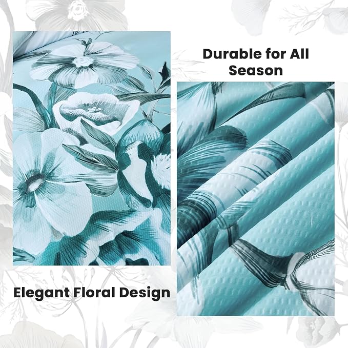 Luxudecor Floral Comforter Set Queen Size 7 Piece, Aqua Flower Bed in a Bag - Image 5