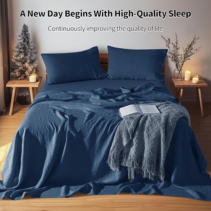 LBRO2M 100% Pure Linen Sheet Set Deep Pocket Up to 16" Bed Sheets Sets - Image 5