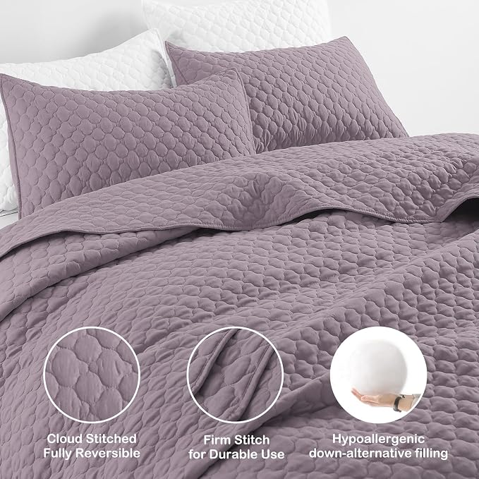 HORIMOTE HOME Quilt Twin Size Grayish Purple, Lightweight Quilt - Image 3