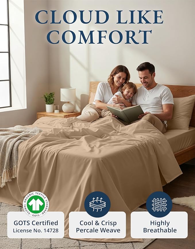 LANE LINEN 100% Organic Cotton Sheets Set, Long- Staple Percale Weave Ultra - Image 2