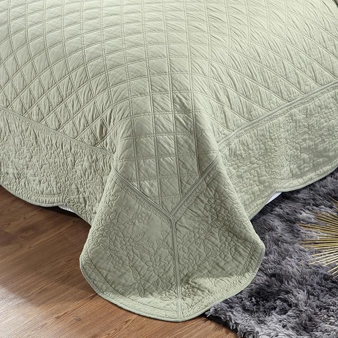 ROOMLIFE Quilt Set King Size 3D Floral Embroidery Pattern 3-Piece Cotton - Image 2