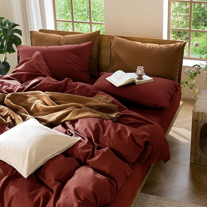 MooMee Bedding Duvet Cover Set 100% Washed Cotton Linen Like Textured - Image 8