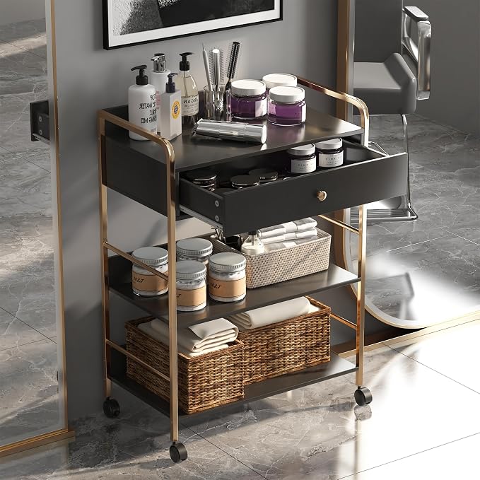 Salon Rolling Trolley with Lockable Wheels Barber Cart with Storage Drawer - Image 7
