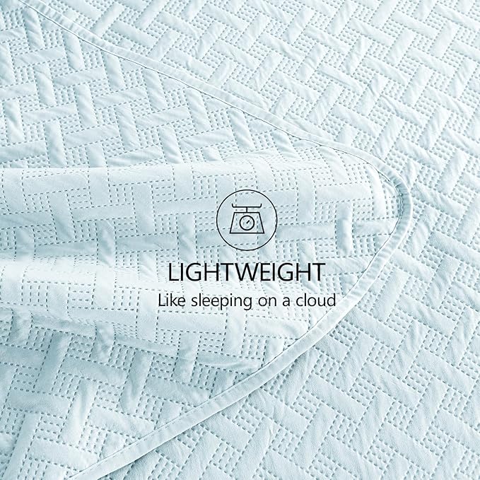 FLYMME Quilts King Size, Lightweight Sky Blue Bedspreads, Basket Weave Pattern - Image 7