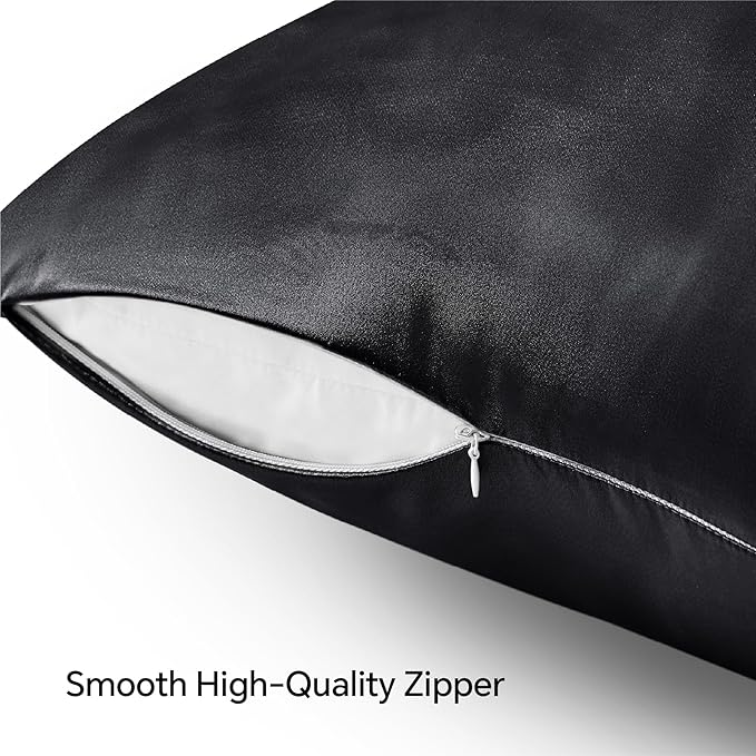 BEDELITE Satin Pillowcase with Zipper 4 Pack, Dark Grey Pillow Cases Standard - Image 4