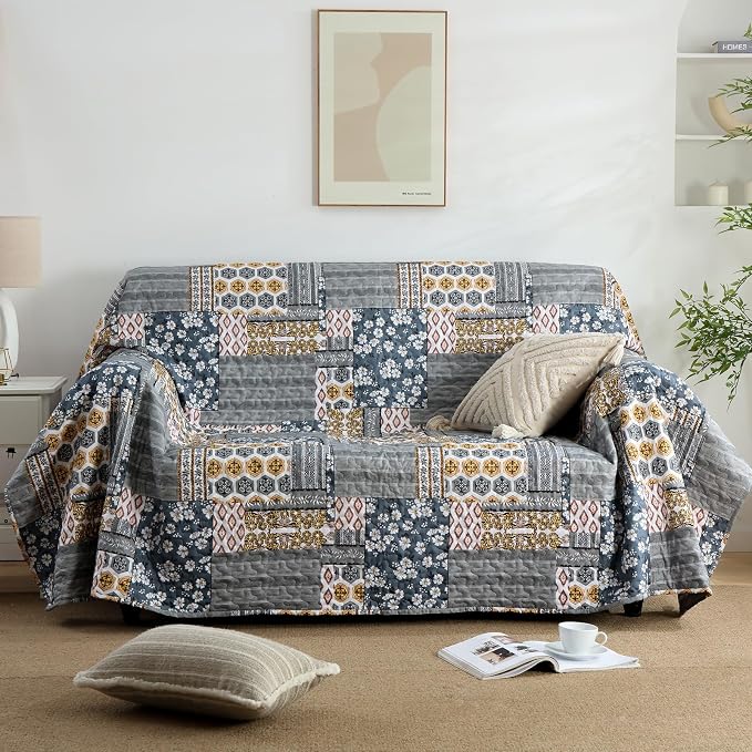 Mybedsoul Dark Grey Quilt Set Queen Size, 3 Pieces Plaid Floral Bedspread Set - Image 6