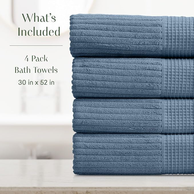 Springtree Home 100% Cotton Bath Towel Set of 4 | Super Soft & Absorbent - Image 2