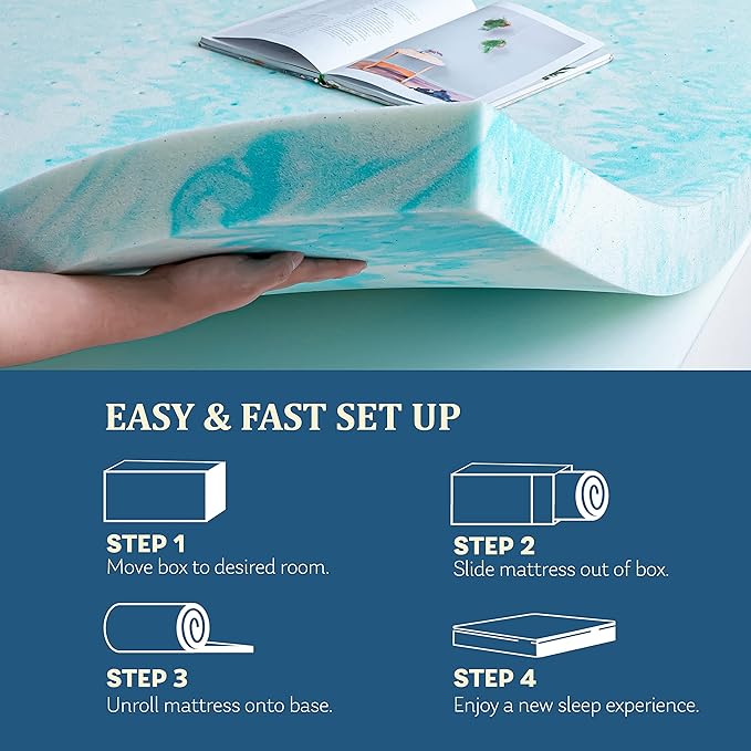 EGO Topper 3 Inch Twin XL Memory Foam Mattress Topper, Cooling Gel Foam - Image 6