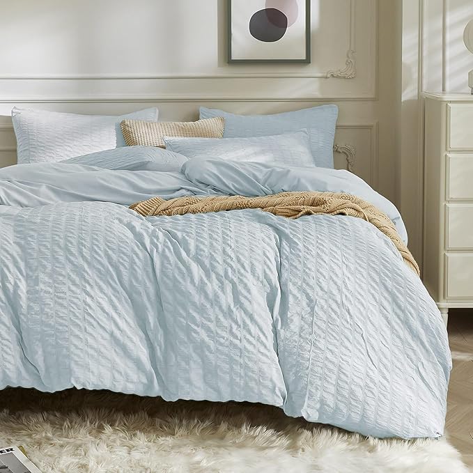 JELLYMONI Baby Blue Duvet Cover Twin Size, Soft Breathable Seersucker Duvet by JELLYMONI