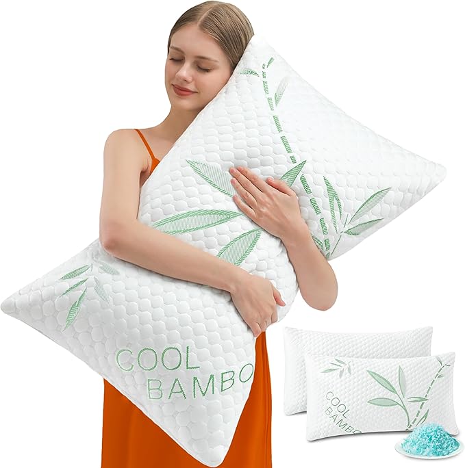 Memory Foam Pillows, Cooling Pillows Queen Size Set of 2 Adjustable Firm Bamboo by Unknown