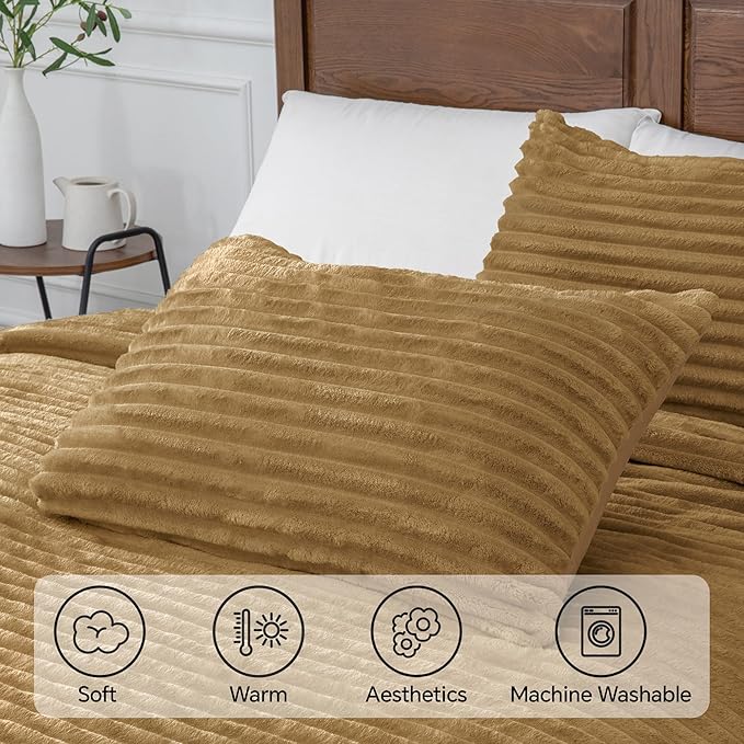 BEDELITE Fleece Twin Comforter Set -Super Soft & Warm Fluffy Brown Bedding - Image 5