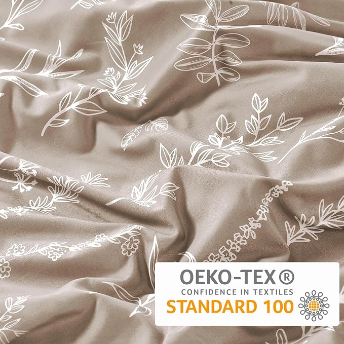 MUXHOMO Duvet Cover Full Size, Reversible Floral Taupe Duvet Cover Set - Image 5