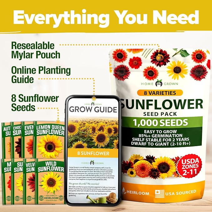 HOME GROWN Sunflower Seeds for Planting | 8 Varieties |1000+ Non-GMO Sun Flower - Image 6