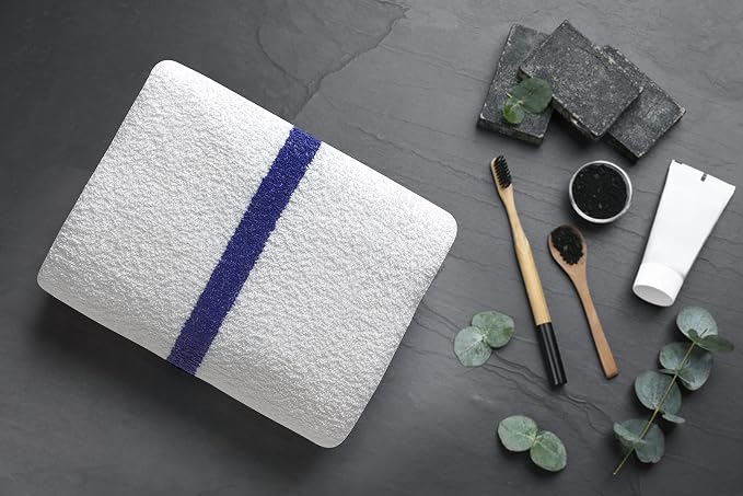 Avalon Towels 100% Cotton Pool Towels White Beach Towels Blue Stripe Pack of 12 - Image 2