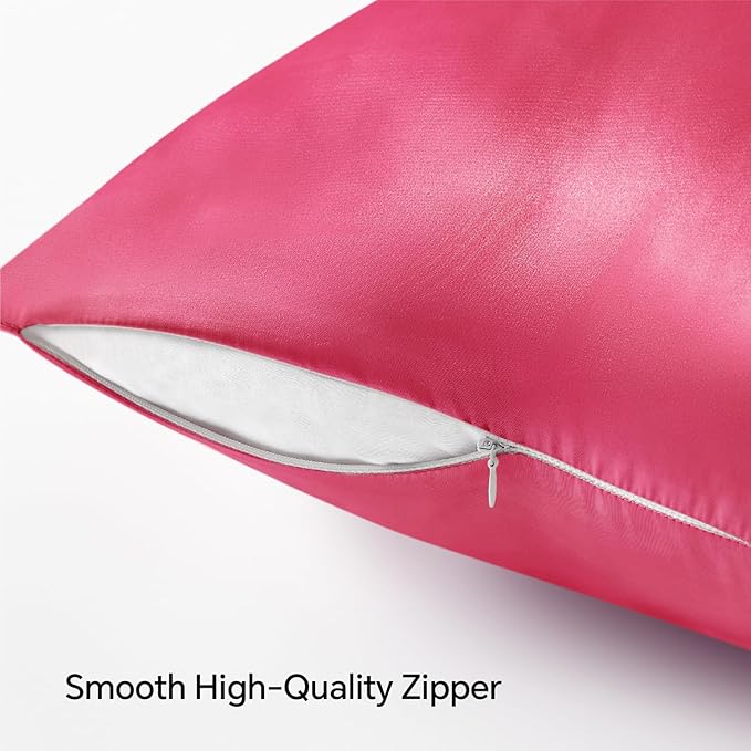BEDELITE Satin Pillowcase with Zipper, Hot Pink King Size Pillow Cases Set of 2 - Image 5