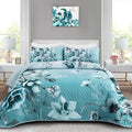 Blue Floral Quilt Set Queen 3 Pieces Boho Flower Quilt Coverlet Set Soft by DRUCON