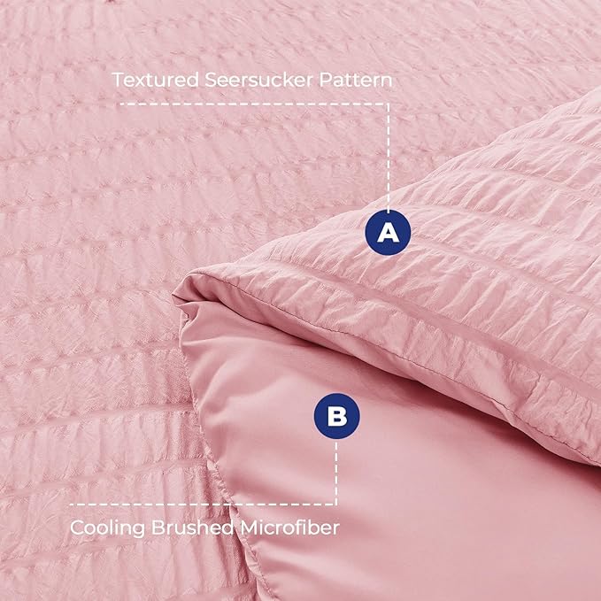 HYMOKEGE Pink King Size Comforter Set Seersucker 7 Pieces, All Season Luxury - Image 4
