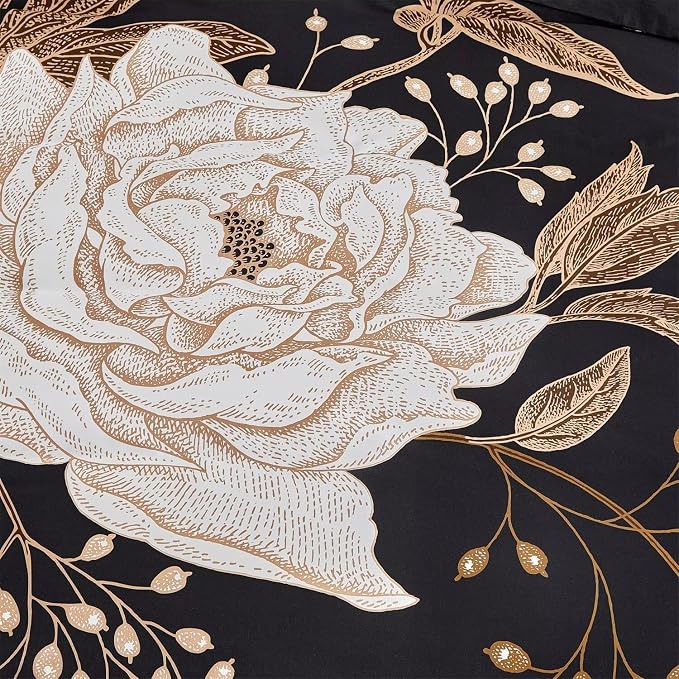 MKXI Bold Floral Black Duvet Cover Full Bedding Set Luxurious Premium Cotton - Image 6