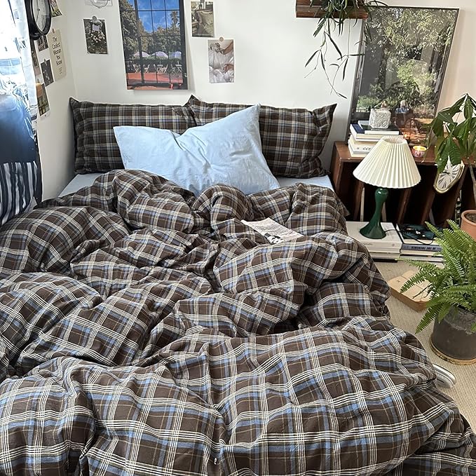 mixinni Vintage Buffalo Plaid Duvet Cover Set California King, 3 Piece Washed - Image 2