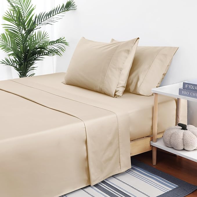 Flat Sheet Only Twin Size, 400 TC 100% Egyptian Cotton Flat Sheet-Beige Cotton - Image 5
