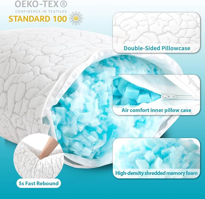 Cooling Pillows for Sleeping 2 Pack, King Size Adjustable Shredded Memory Foam - Image 4