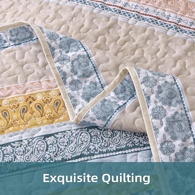 WONGS BEDDING Boho Quilt Set King Size, Lightweight Bedspread Coverlet Bedding - Image 6