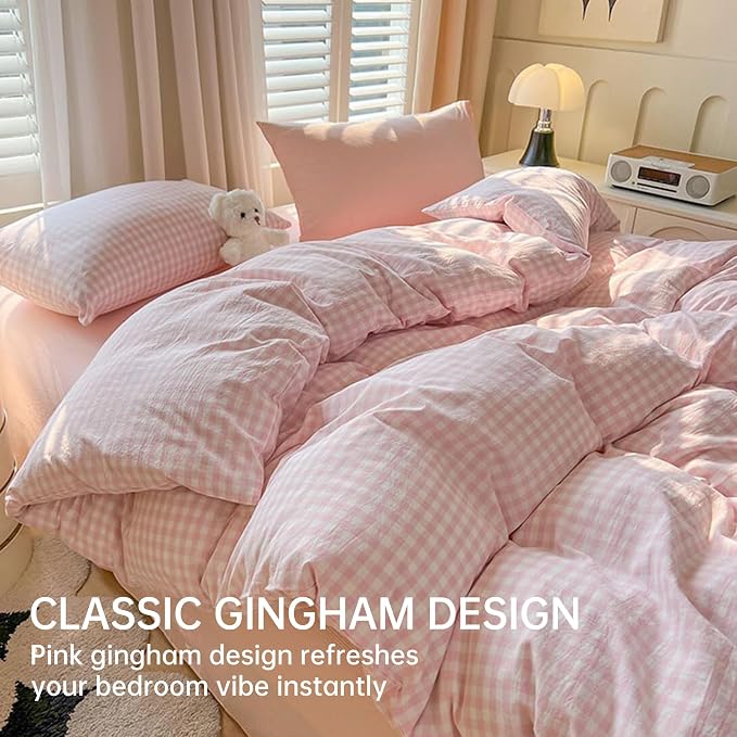BOLINLIVING Gingham Duvet Cover Queen Size, Microfiber Bedding Set - Image 2