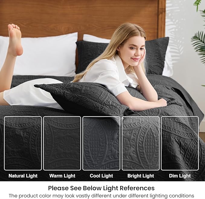 Love's cabin Quilts for Full Bed Black Bedspreads Bedding Set - Image 6