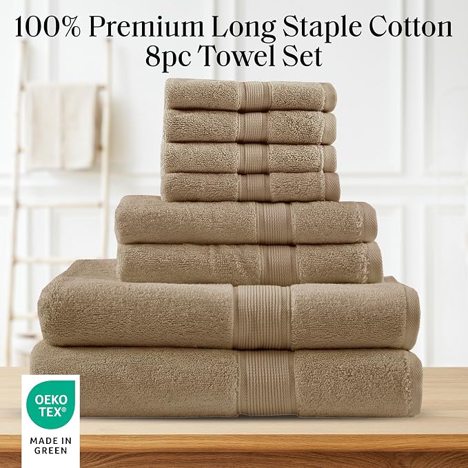 Madison Park 800GSM Bathroom Towel Set of 8 100% Cotton Bath Towel Set - Image 2