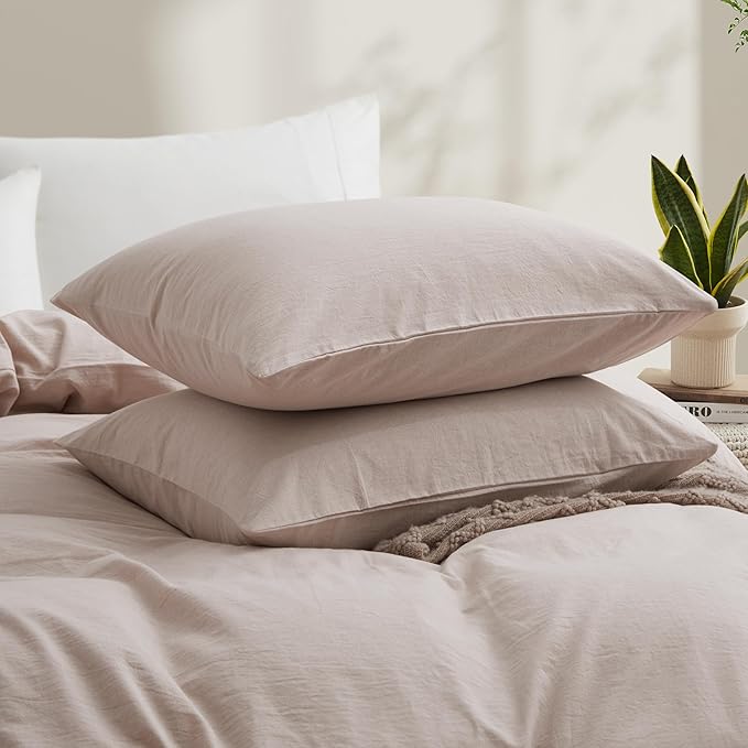LOVQUE 100% Washed Cotton Duvet Cover Set King Size, Linen Like Natural Bedding - Image 3