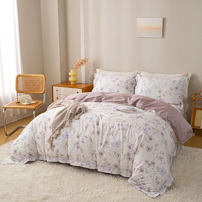 OAITE Duvet Cover Set King Size Floral Pattern Ultra Soft 100% Cotton Duvet - Image 2