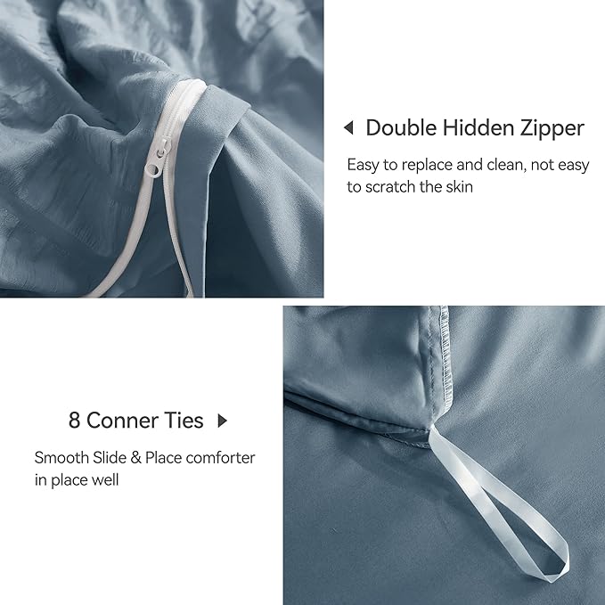 JELLYMONI Sierra Blue Duvet Cover King Size, Soft Breathable Seersucker Duvet - Image 5