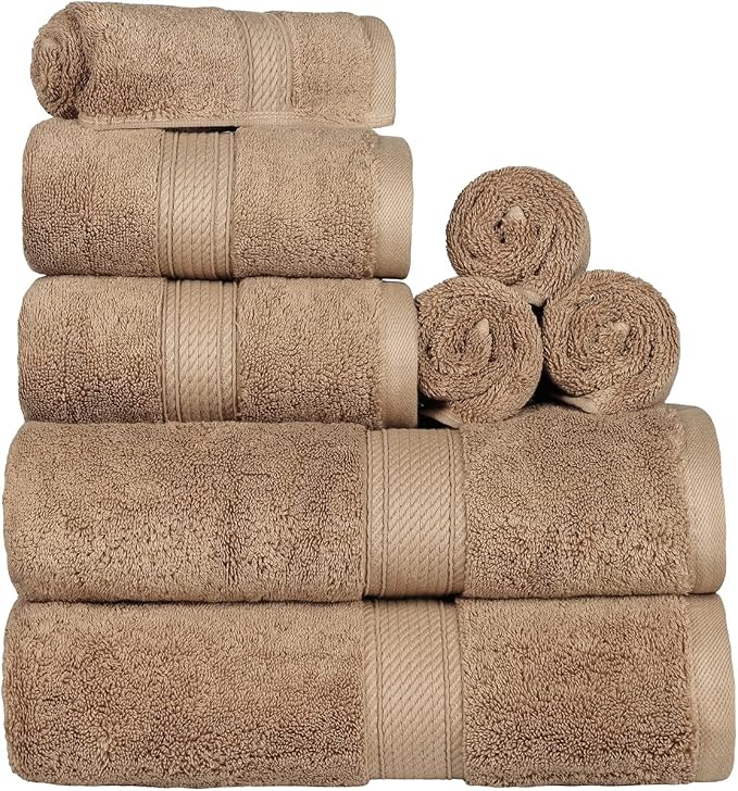 Superior Egyptian Cotton Pile 8 Piece Towel Set, Includes 2 Bath, 2 Hand by SUPERIOR