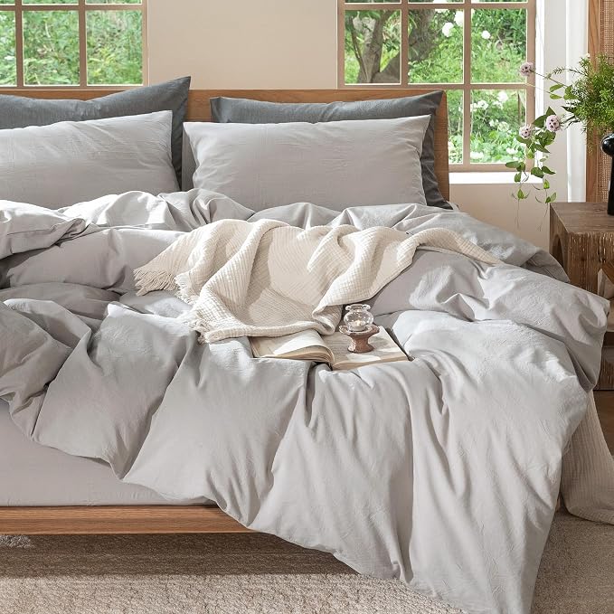 MooMee Bedding Duvet Cover Set 100% Washed Cotton Linen Like Textured - Image 8