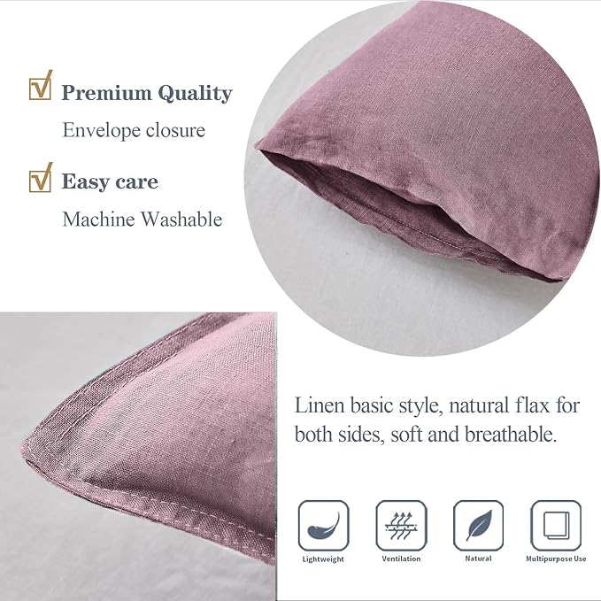 Simple&Opulence 100% Linen Lumbar Pillow Cover 12 x 20 Inches Set of 2 - Image 3