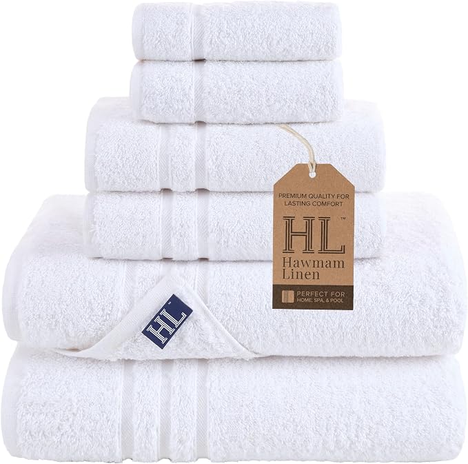 Hawmam Linen White 6 Piece Bath Towels Set by HawmamLinen