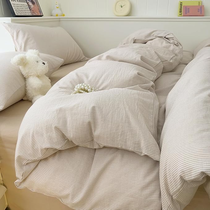 mixinni Tan Striped Duvet Cover Queen Size - Image 3