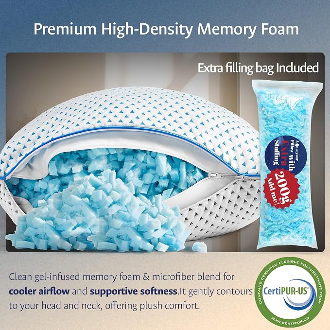 Adjustable Cooling Gel Memory Foam Pillows Queen Size - Image 6