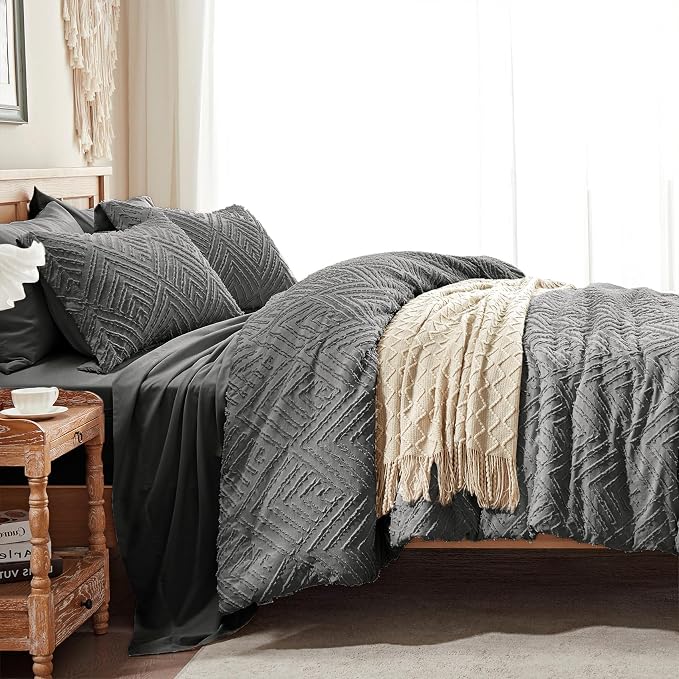 Zzlpp King Comforter Set 7 Pieces, Dark Grey Tufted Bed in a Bag - Image 4