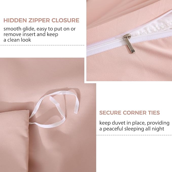 JSD Dusty Pink Duvet Cover Set Twin Size, 2 Piece Microfiber Kids Duvet Cover - Image 3